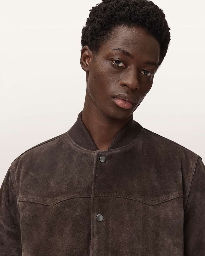 Allsaints Allsaints Stafford Leather Bomber Jacket Woodland Brown