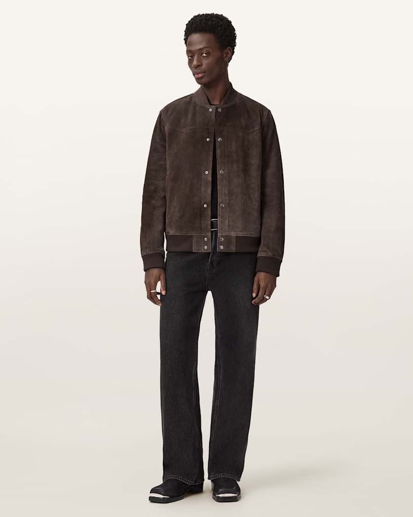 Allsaints Allsaints Stafford Leather Bomber Jacket Woodland Brown