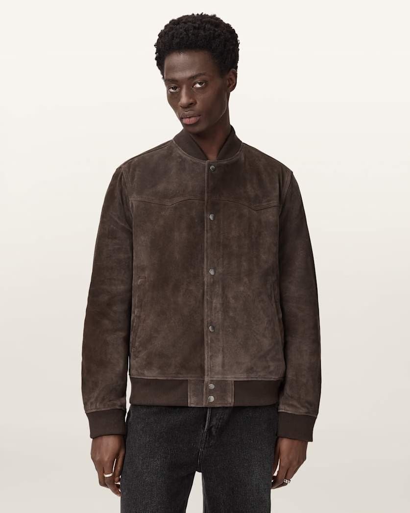 Allsaints Allsaints Stafford Leather Bomber Jacket Woodland Brown