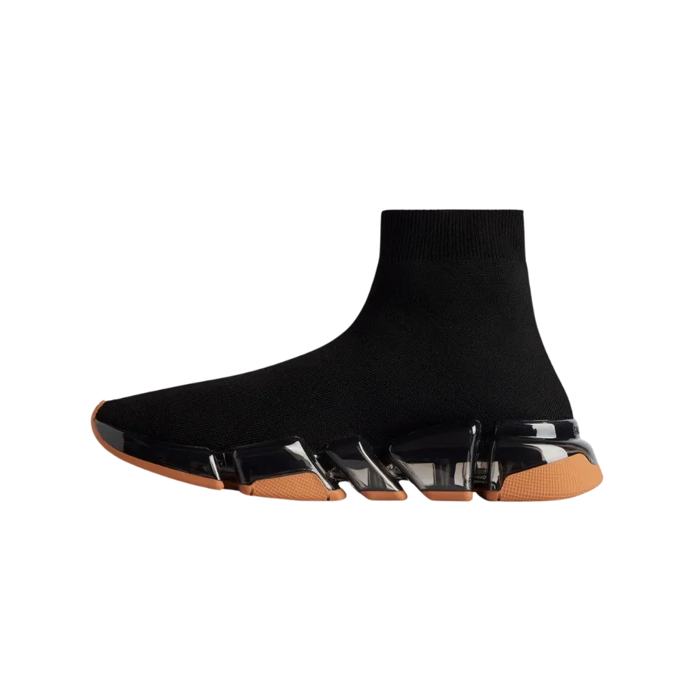 Balenciaga Speed 2.0 Full Clear Sole Recycled Knit Sneaker In Black And Orange