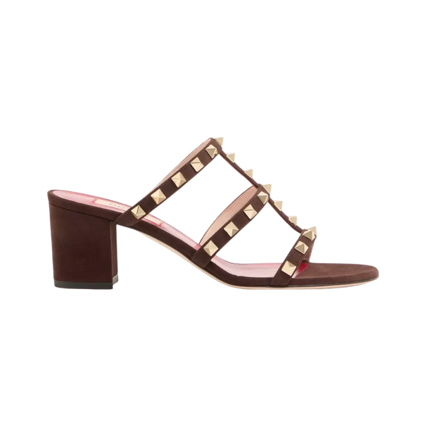 Valentino Rockstud Slide Sandal In Suede 60mm Ebony