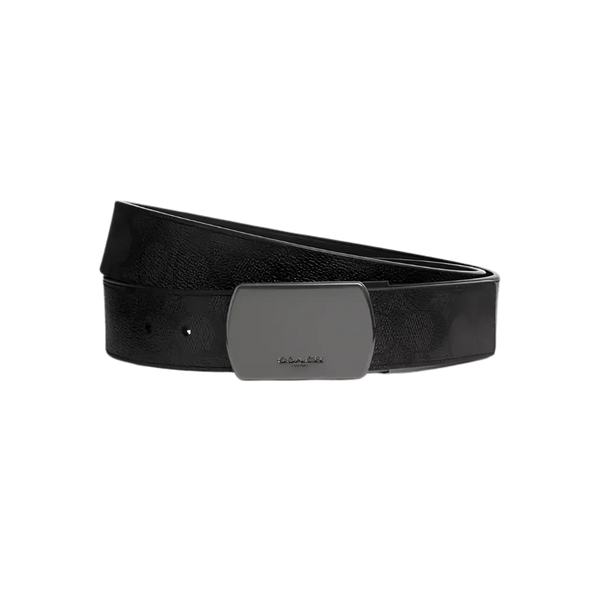 Coach Plaque Buckle Cut-To-Size Reversible Belt Charcoal Black