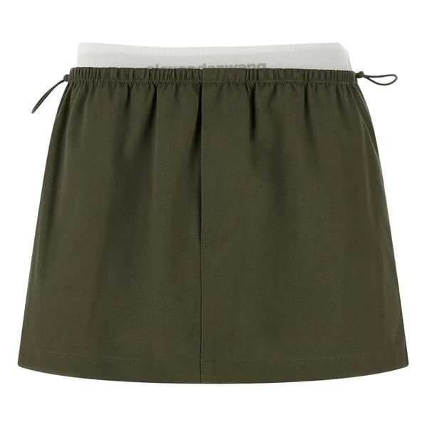 Alexander Wang Alexander Wang Mid Rise Mini Logo Elastic Skirt Army Green