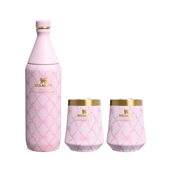 Stanley 1913 X Loveshackfancy Holiday Reserve All Day Wine Set Baby Bow Pink Peppermint 34 OZ