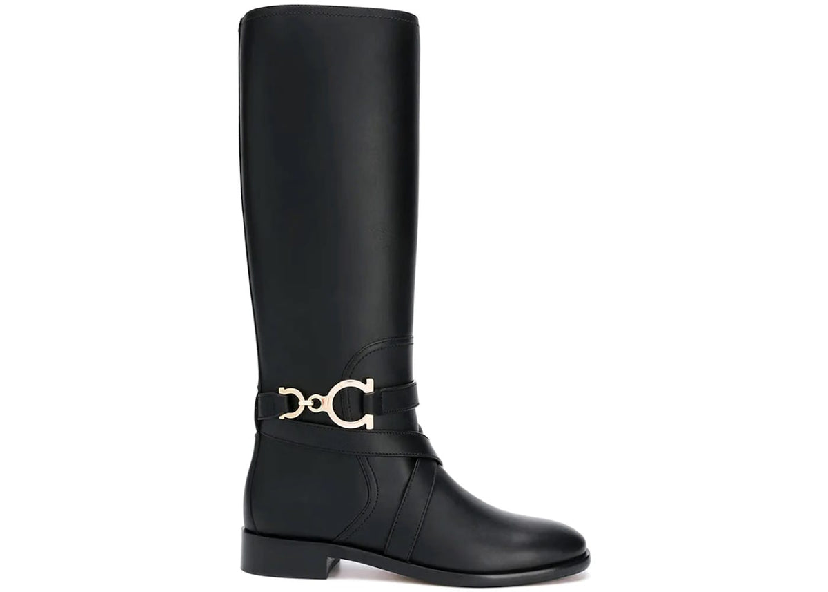Ferragamo Ferragamo Gancini Horse-Bit Knee-High Boots Black (Women's)