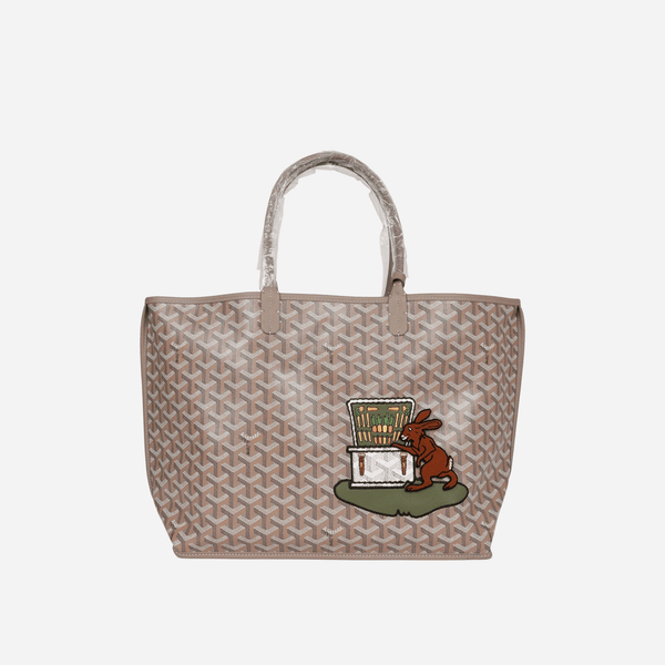 Goyard Goyard Goyardine Greige Anjou Pm Embroidered Bunny Khaki Bag Palladium Hardware