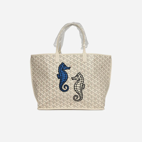 Goyard Goyard Goyardine Sand Anjou Pm Embroidered Seahorse Bag Palladium Hardware
