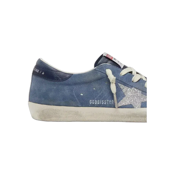 Golden Goose Golden Goose Super-Star In Denim-Blue Suede With Silver Glitter Star
