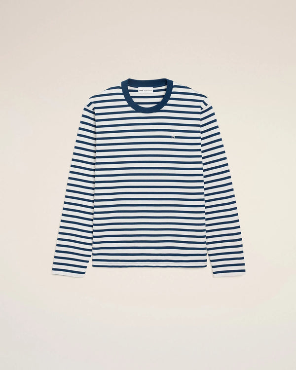 Ami Paris Ami Paris Blue Cotton Long Sleeves Mariniere Ami De Coeur T-Shirt Ink