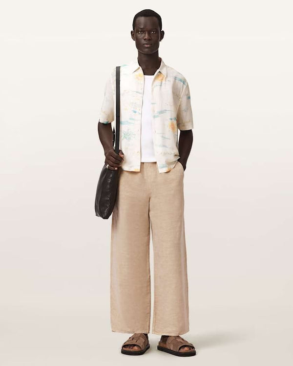 Allsaints Allsaints Korten Loose Fit Linen Blend Pants Sand Brown