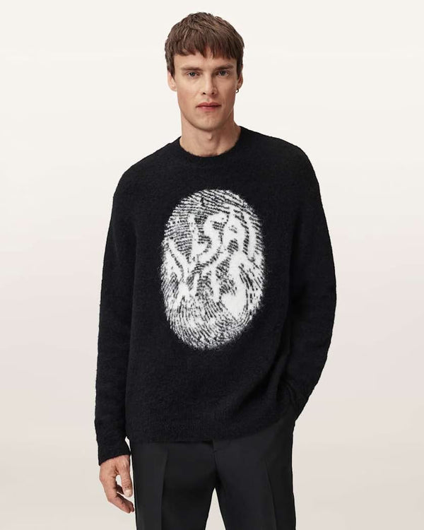 Allsaints Allsaints Ridges Oversized Graphic Sweater Black/Ecru White