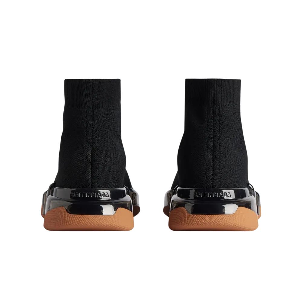 Balenciaga Speed 2.0 Full Clear Sole Recycled Knit Sneaker In Black And Orange