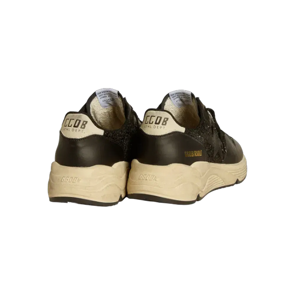 Golden Goose Golden Goose Running Sole In Black Glitter With Leather Star And Nubuck Heel Tab