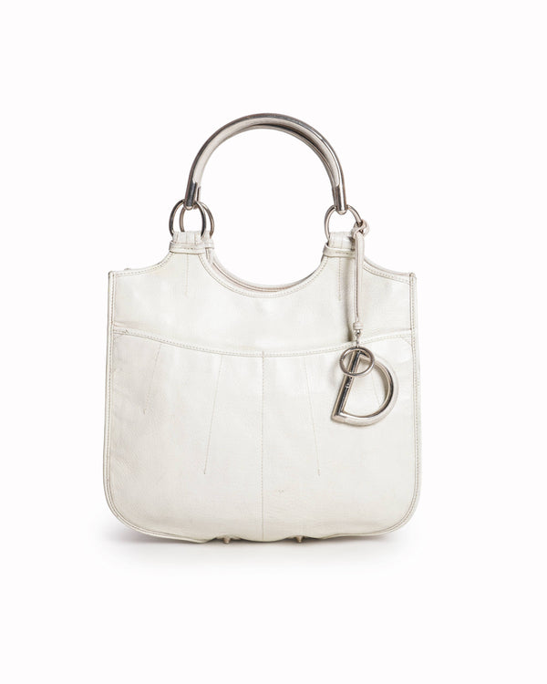 Dior Dior Christian Dior D Charm Handbag Tote Bag Leather Ivory