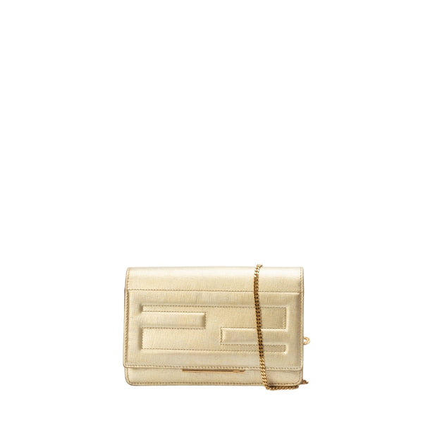 Fendi Fendi Gold Laminated Leather Tube On Chain Wallet