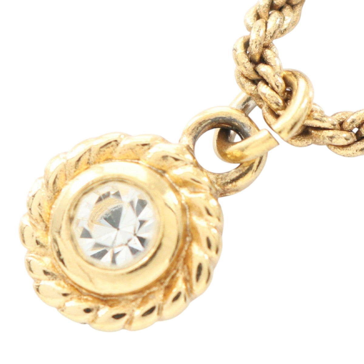 Dior Dior Gold Plated Strass Round Pendant Necklace