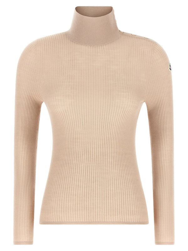 Moncler Moncler Ribbed Merino Wool Turtleneck Sweater — Beige