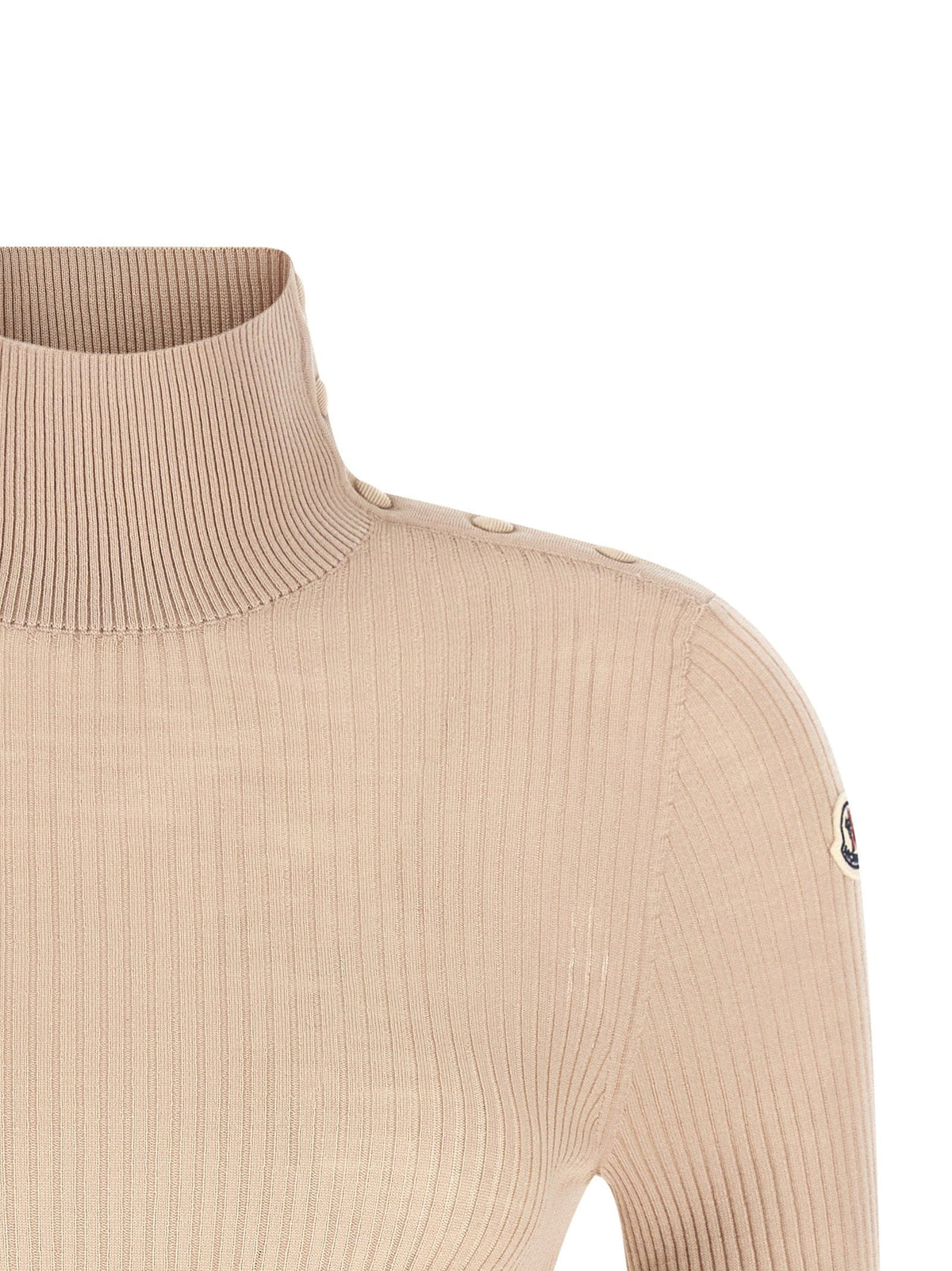 Moncler Moncler Ribbed Merino Wool Turtleneck Sweater — Beige