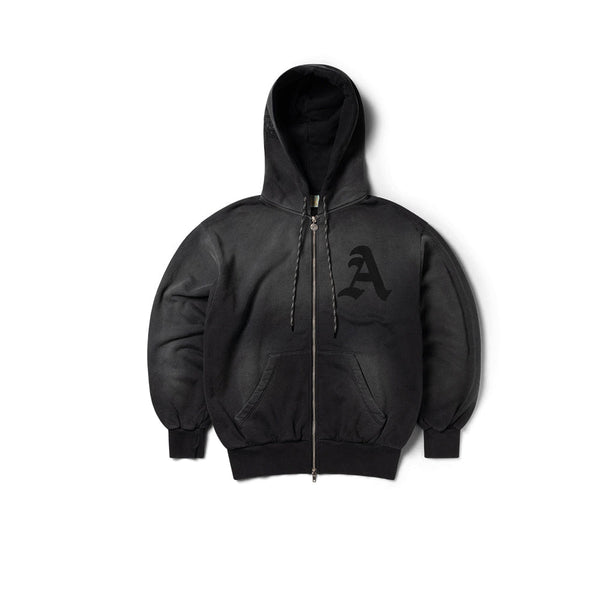 Aries Aries Aged Gothic Zip Through Hoodie - Black