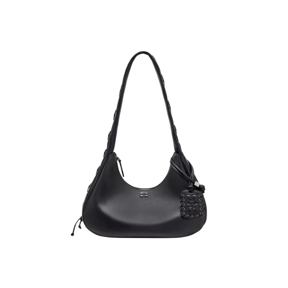 Ganni Black Medium Laces Hobo Bag