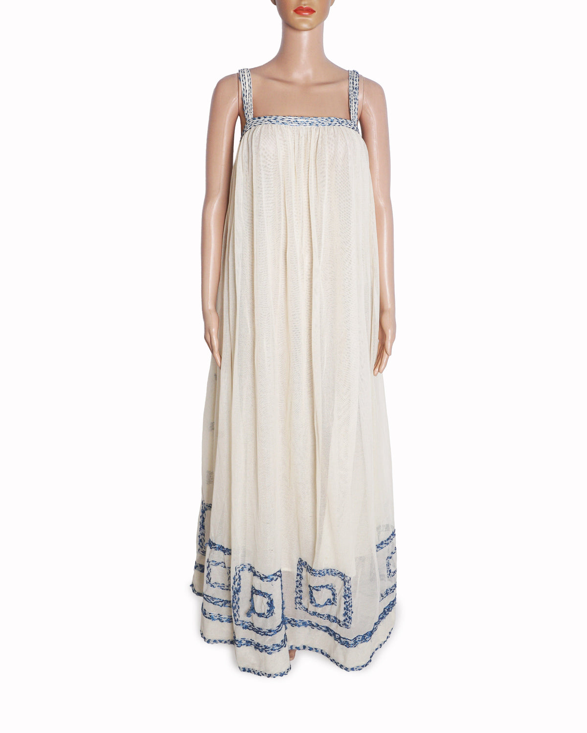 Bode Bode Cream Ivory Tile Stitch Embroidered Maxi Dress