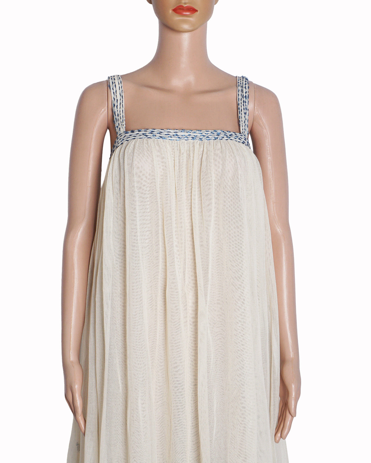 Bode Bode Cream Ivory Tile Stitch Embroidered Maxi Dress