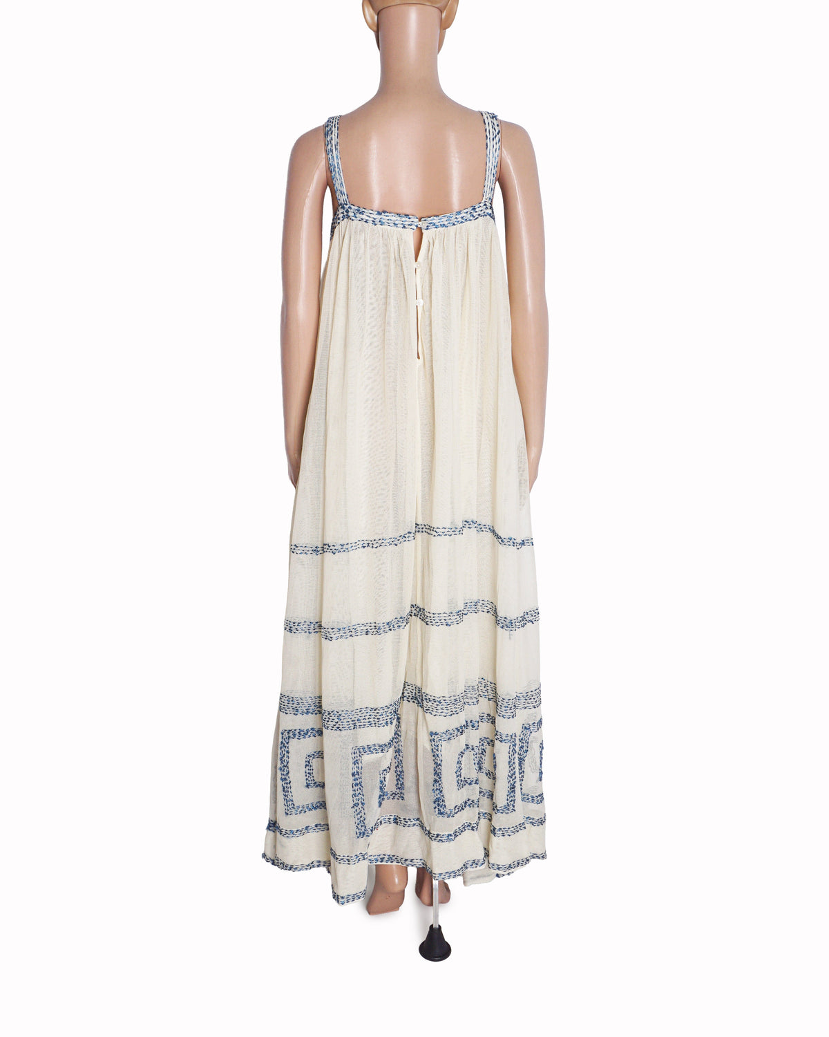 Bode Bode Cream Ivory Tile Stitch Embroidered Maxi Dress