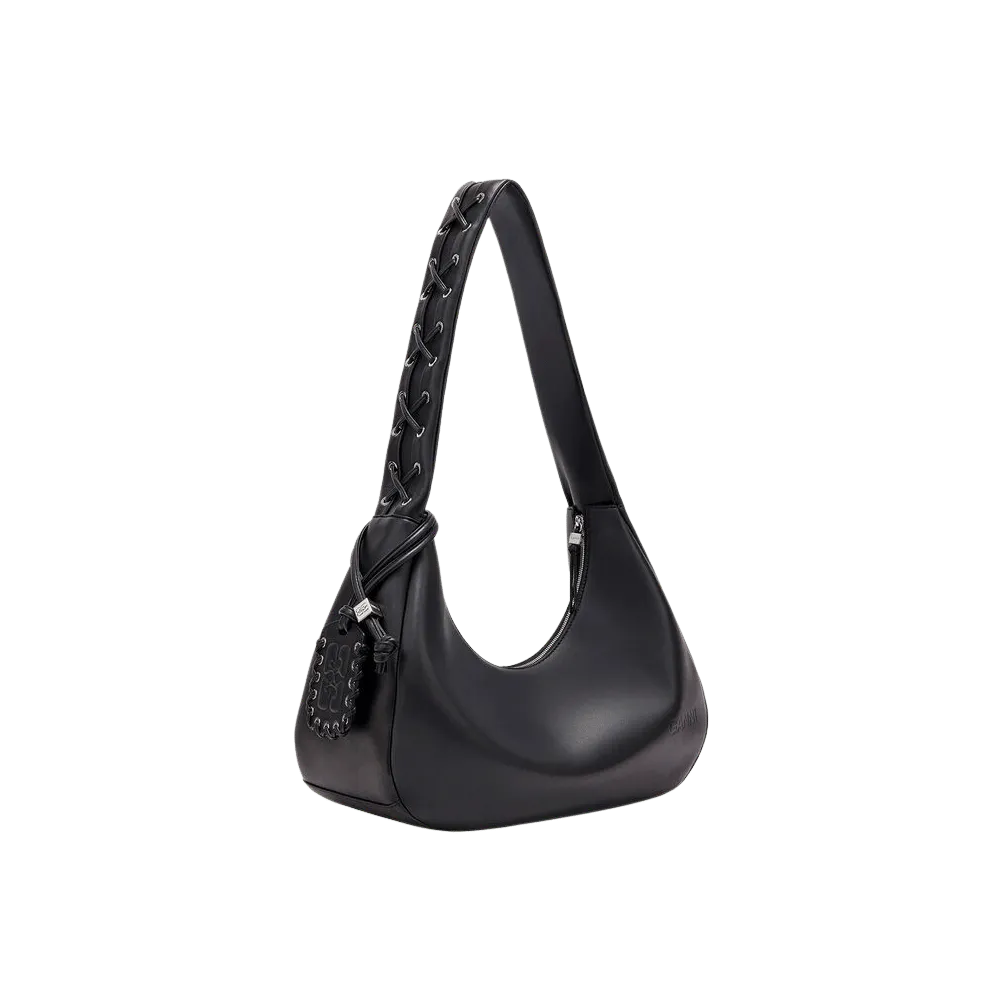 Ganni Black Medium Laces Hobo Bag