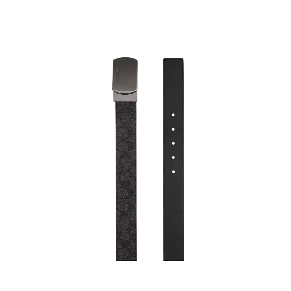 Coach Plaque Buckle Cut-To-Size Reversible Belt Charcoal Black
