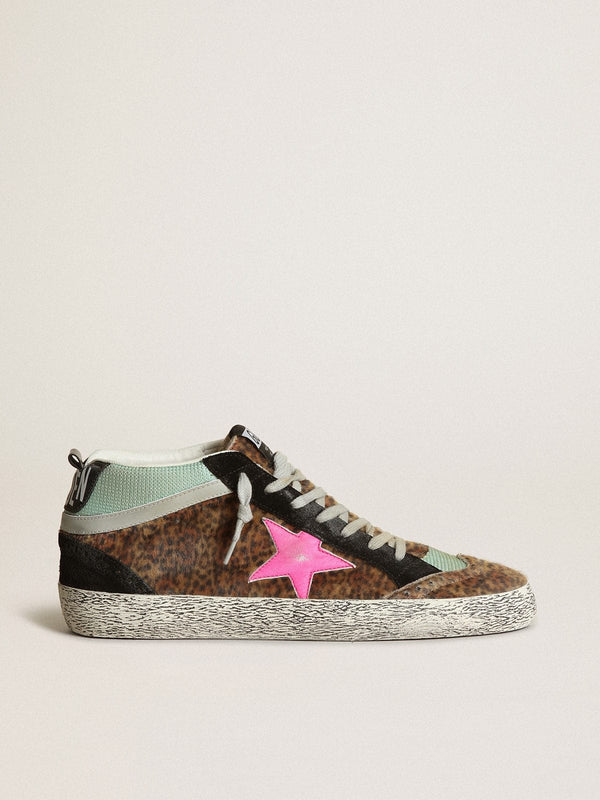 Golden Goose Golden Goose Mid Star In Leopard-Print Pony Skin With Fuchsia Leather Star Mens