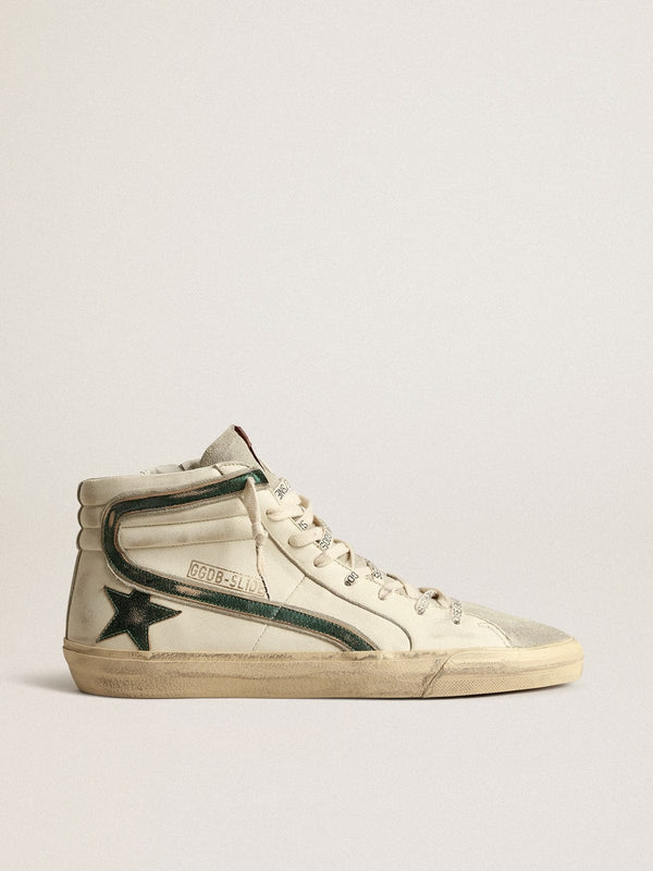 Golden Goose Golden Goose Slide In Beige Nappa With Green Laminated Leather Star And Flash Mens