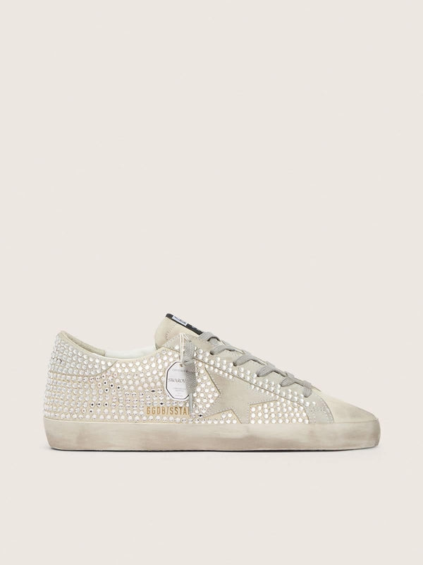 Golden Goose Golden Goose Super-Star In Nubuck With Swarovski Crystals And Ice-Gray Suede Star Womens