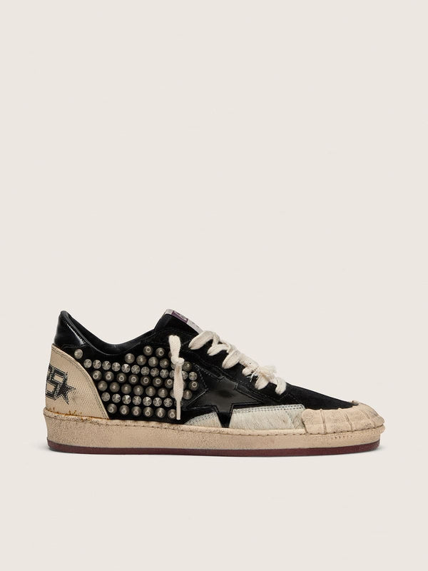 Golden Goose Golden Goose Womens Ball Star Lab In Black Suede With Studs And Glossy Black Leather Star Womens