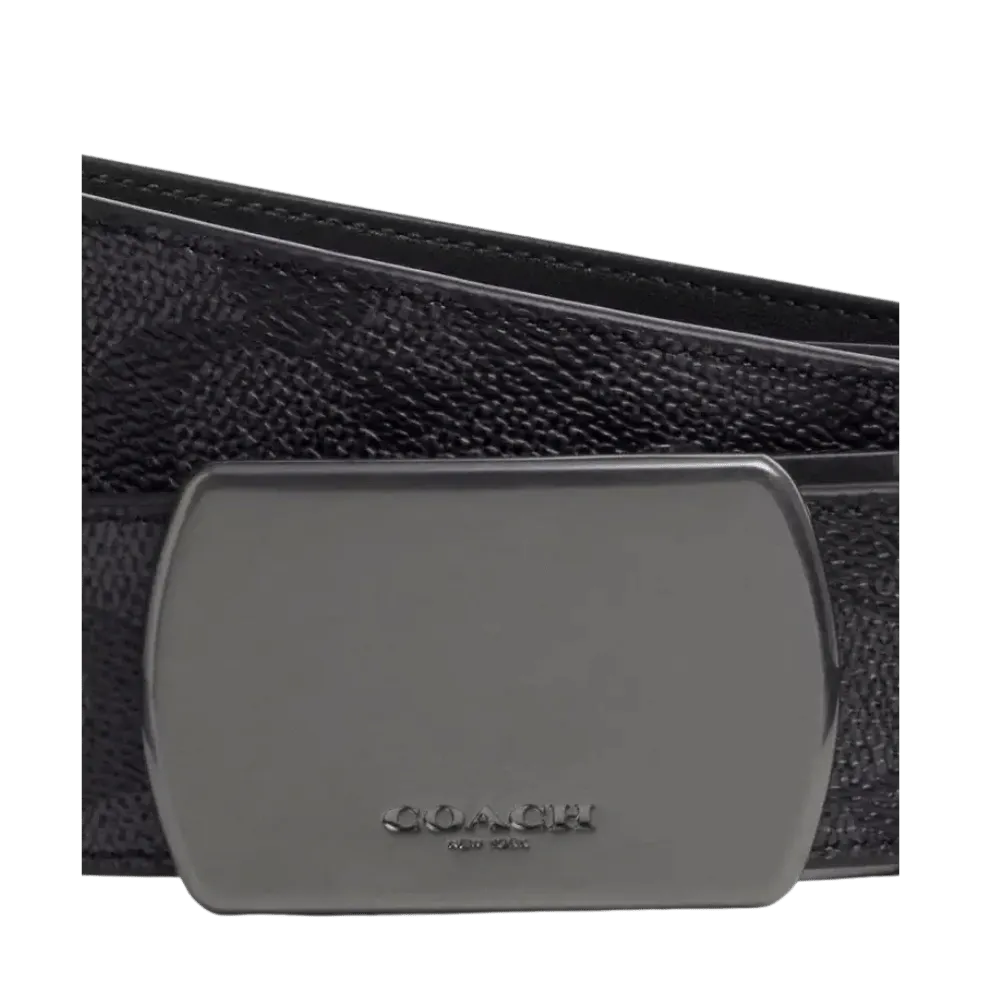 Coach Plaque Buckle Cut-To-Size Reversible Belt Charcoal Black
