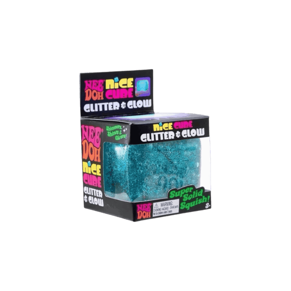 NeeDoh Nice Cube Glitter and Glow Squishy Fidget Toy Blue