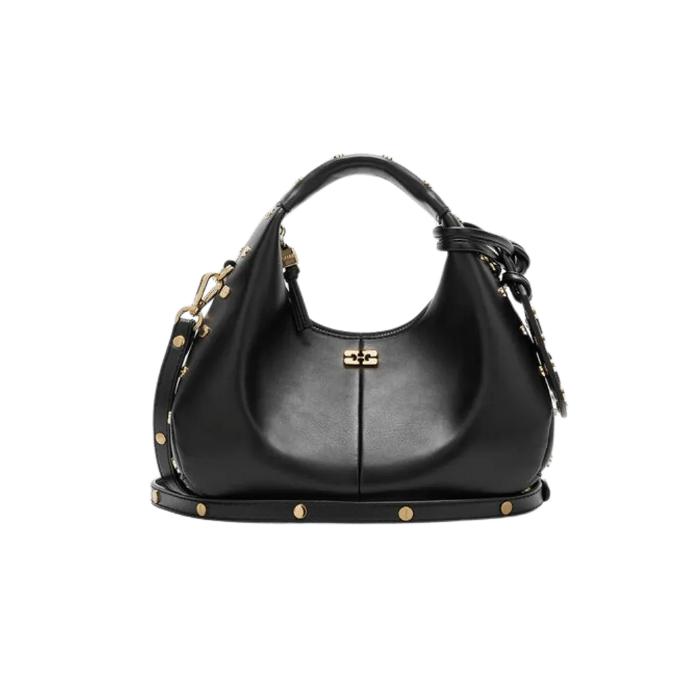 Ganni Mini Hobo Bag Studs in Black
