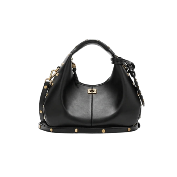 Ganni Mini Hobo Bag Studs in Black