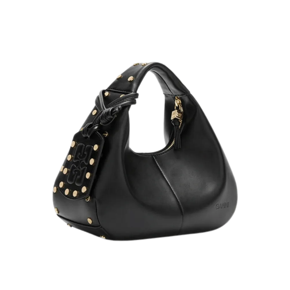 Ganni Mini Hobo Bag Studs in Black