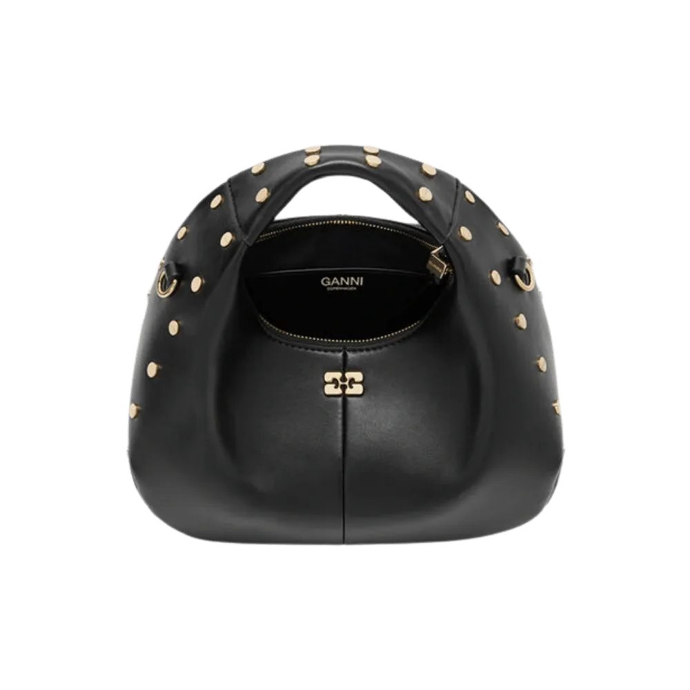 Ganni Mini Hobo Bag Studs in Black