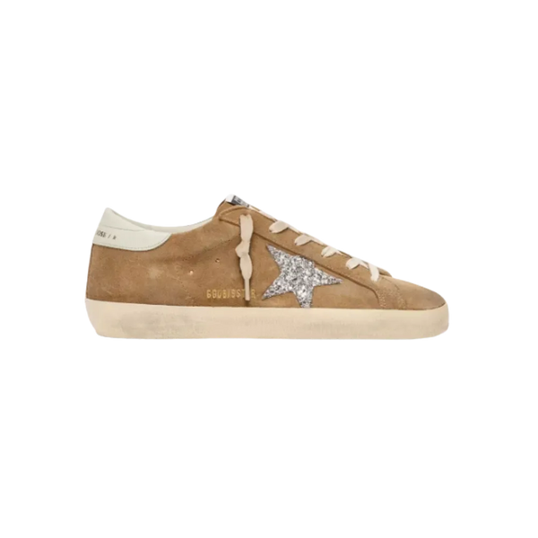 Golden Goose Super-Star In Tobacco Suede With Silver Glitter Star