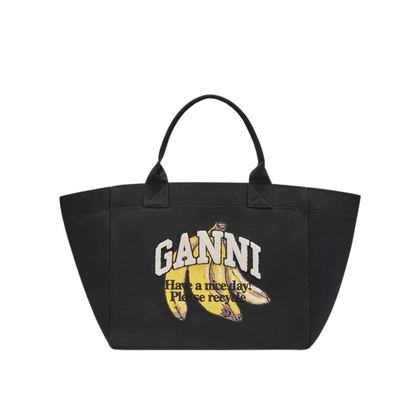Ganni Black XXL Banana Print Tote Bag