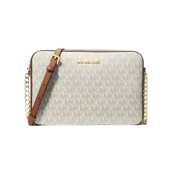 Michael Kors Jet Set Large Printed Logo Crossbody Bag Vanilla