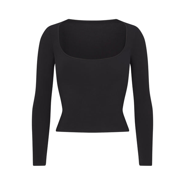 Skims Cotton Jersey Scoop Neck Long Sleeve Soot