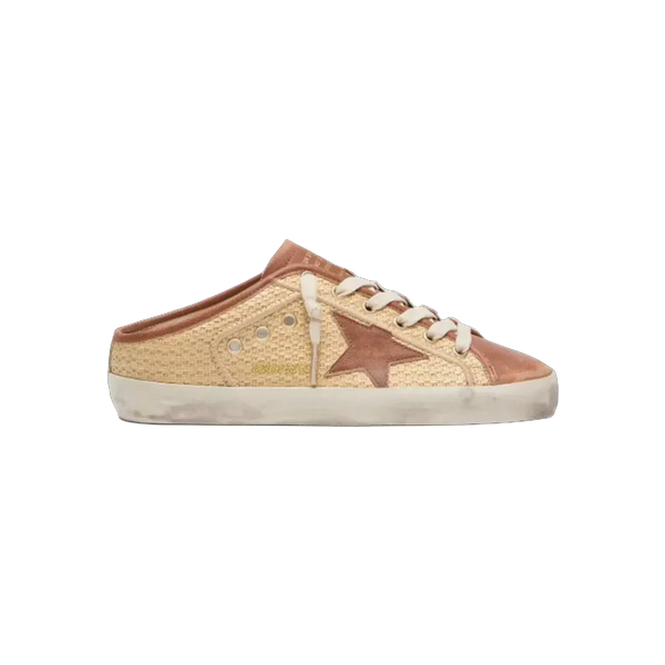 Golden Goose Super-Star Sabots In Raffia With Brick-Red Star