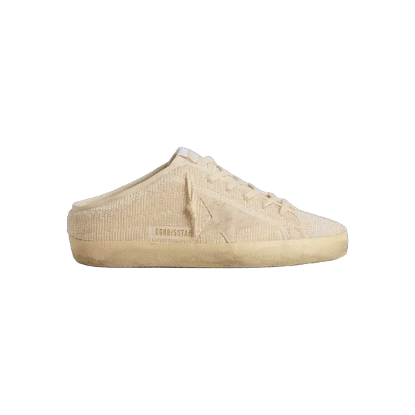 Golden Goose Super-Star Sabot In Beige Canvas With Embroidered Beads