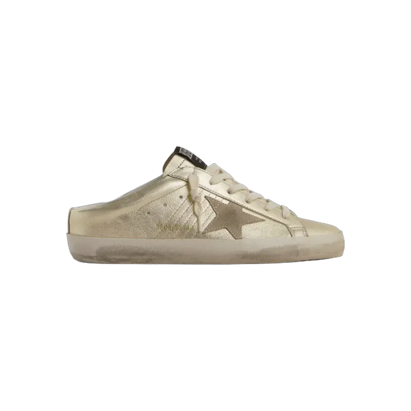 Golden Goose Super-Star Sabots In Platinum Foiled Leather With Beige Suede Star