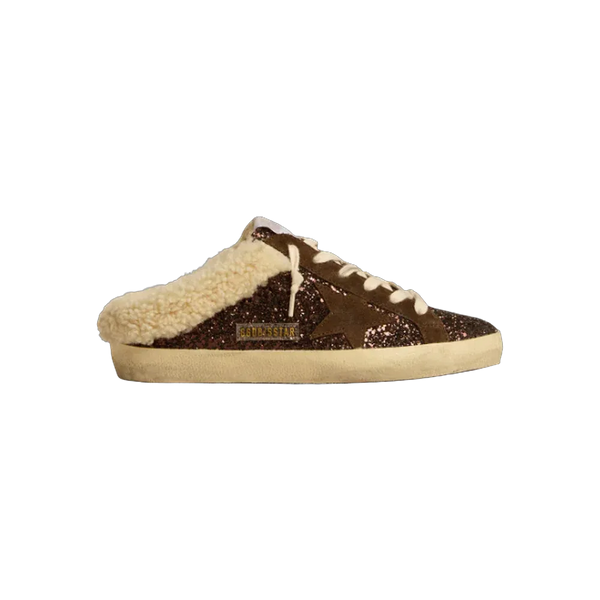 Golden Goose Super-Star Sabots In Glitter With Brown Star And Shearling Lining