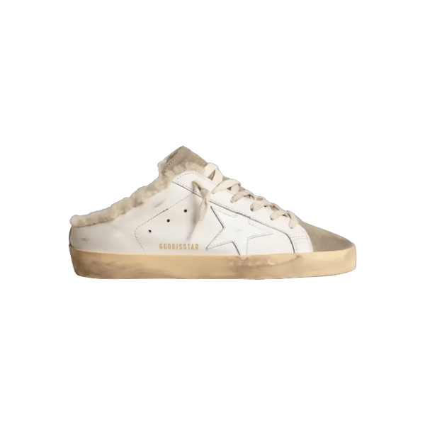 Golden Goose Super-Star Sabots With White Leather Star And Shearling Lining