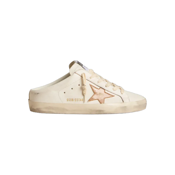 Golden Goose Super-Star Sabots In Leather With Plasticized Gold Glitter Star