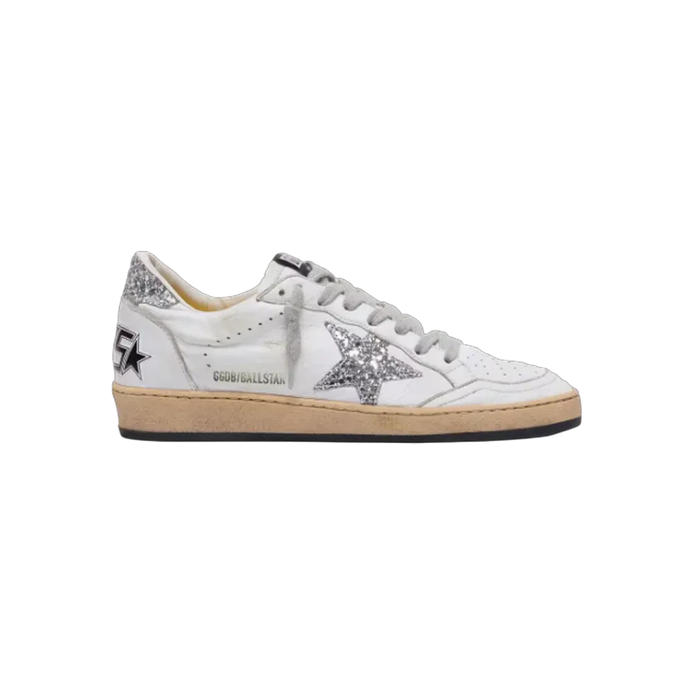 Golden Goose Ball Star In Nappa With Silver Glitter Star And Heel Tab